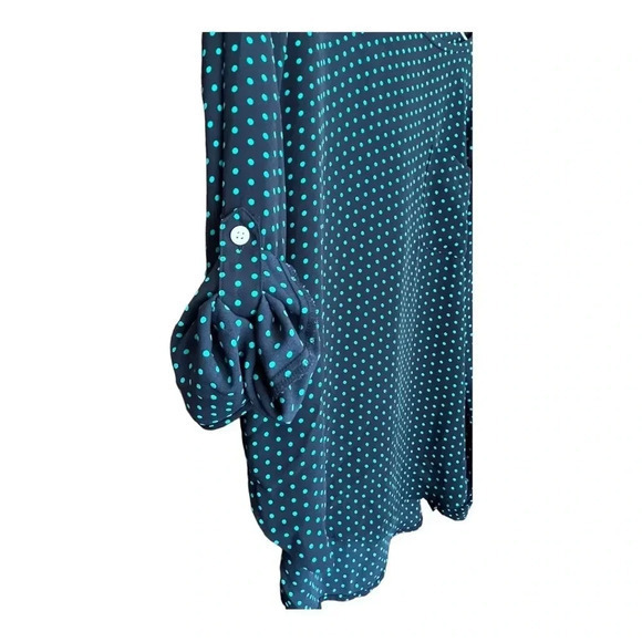 Ann Taylor Loft Long Sleeve‎ Blouse, Navy with Teal Polka Dots, Size XS - Picture 3 of 7
